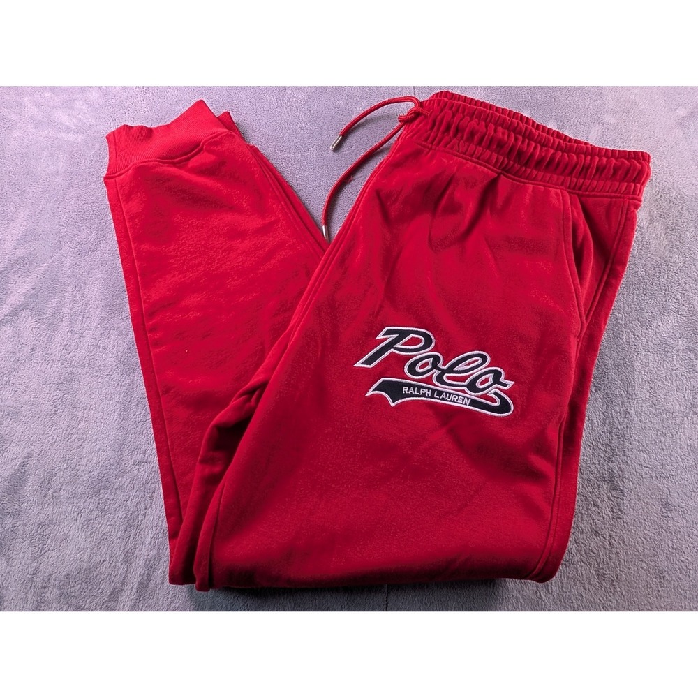 Polo Ralph Lauren Mens Red Fleece Jogger Sweatpants XXL Script Logo Drawstring